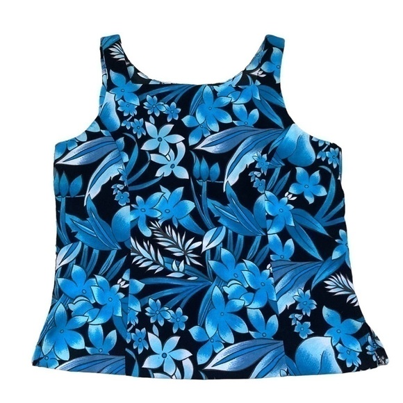 Vintage Tops - 𝅺VINTAGE neon blue and black 90’s vibe floral cropped top